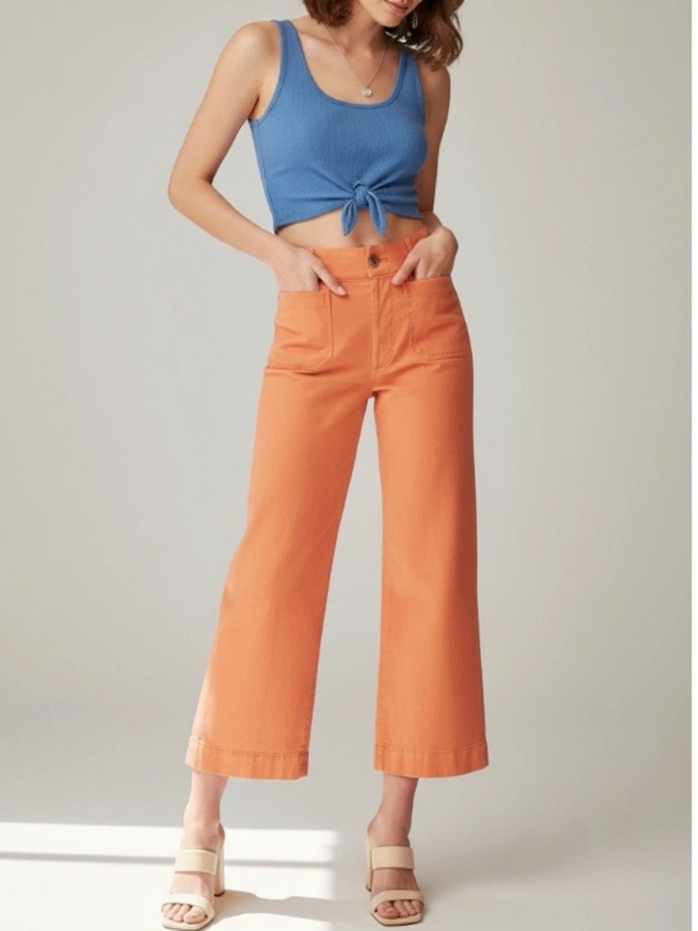 Anthropologie Maeve Collette Orange Linen Blend Magic Fabric Pants Size 31